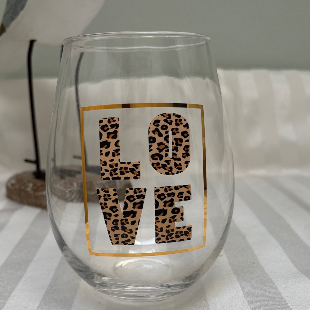 Clear Wine Glass with Leopard Print LOVE
